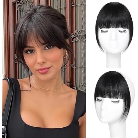 Gx Beauty French Clip In Bangs 100% Human Hair Fake Bangs French Bangs Hair Extensions Fringe With Temples Hairpieces Curved Bangs For Daily Wear(Natural Black) Cover