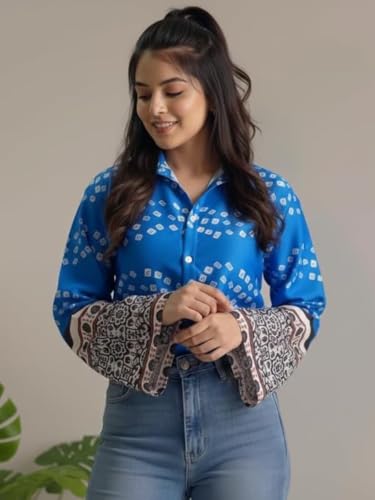Image of GRECIILOOKS Women Printed Formal Shirt | Stylish Office Top | Casual Full Sleeve Shirts | Trendy Summer Tops | Smart Casual Printed Top for Women's | French Crep Button Down Modern Fit