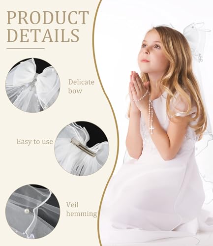 First Communion Veil Gifts for Girls Catholic White Bow Veil and Headpiece Accessories Set 1st Communion Easter Dress Up Kids2