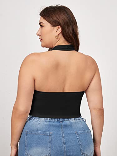 WDIRARA Women's Plus Size Sleeveless Backless Rib Knit Crop Halter Top2