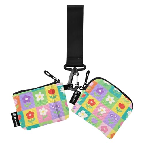 Colorful and Lovely Checkered Flowers Women's Wallets Card Cases Mini Fashion Credit Card Wallet Organizer with Zipper Pocket for Daily Use 2 Packs monedero para tarjetas de credito