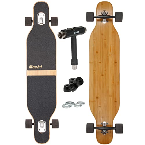 FunTomia Camber Longboard con rodamientos de cerámica Mach1 en Flex1 Drop Through Cruiser Freeride Skate Full Board con T-Tool