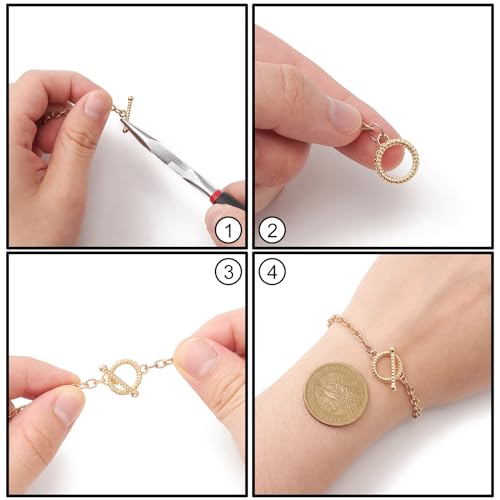 UR URLIFEHALL 10 Pcs 10 Styles Brass Toggle Clasps Connectors Golden Ring Flower Arrow Heart T-Bar Clasp for Jewellery Crafts Making - Image 4