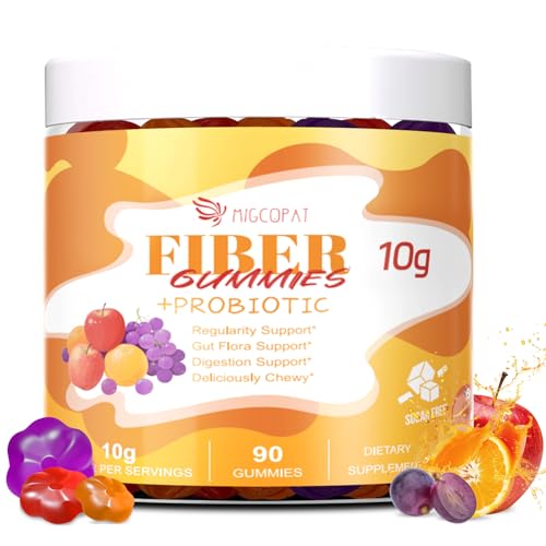 Migcopat 10G Fiber Gummies with Probiotics, Fiber Supplement with 30 Billion CFU Probiotics Blend,
