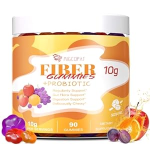 Migcopat 10G Fiber Gummies with Probiotics, Fiber Supplement with 30 Billion CFU Probiotics Blend, ACV, Vitamin C, Inulin – Support Digestive Health – No Sugar Added – Fruit Flavored – 90 Count