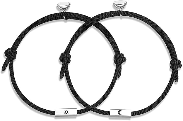 2Pcs Couple Bracelets for Women Men Boys Girls, Magnetic Bracelets, Matching Heart Bracelets with Sun and Moon Attraction, Valentine Gift for Girlfriend Boyfriend Best Friend-image-20