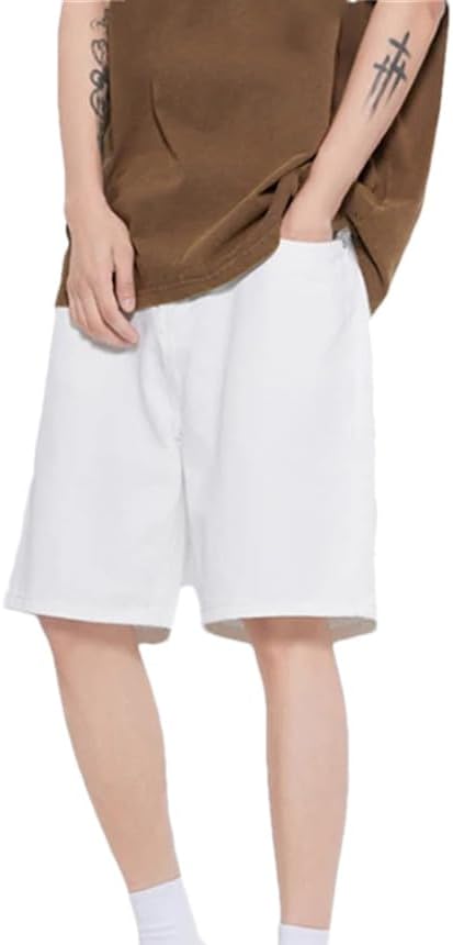 Men's Casual Denim Shorts Solid Color Knee-Length Trousers Slim Fit Zipper Cargo Shorts