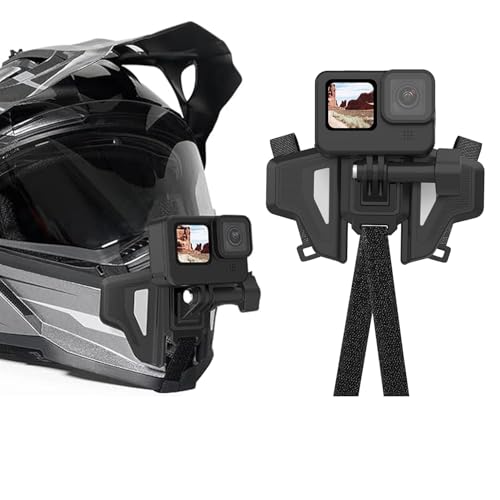 AuyKoo Soporte para Casco Moto Accesorios GoPro Hero 11 10 9 8 7 6 5 4 Black,SJCAM,Sony,Insta360,dji OSMO,Xiaomi Yi,AKASO,Sargo,Garmin,Drift Cámara Action con Montaje Correa Flodable Frontal