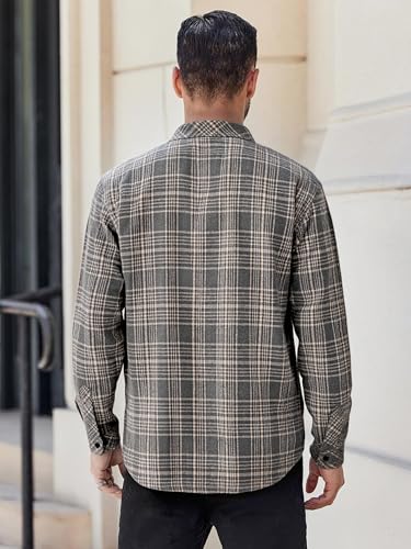 BAYAMO Men's Flannel Button Down Shirt Casual Plaid Long Sleeve Fall Jacket Lightweight Soft Tops with Pockets Grey XL — view 3