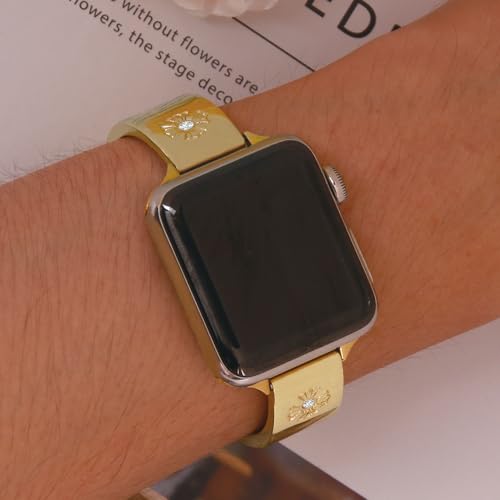 JOYOZY Metal Band Compatible with Apple Watch Band 38mm 40mm 41mm 42mm 44mm 45mm 49mm Fancy Luxury Strap with Sparkle Diamond, Dressy iWatch Bracelet, Cute Daisy Band for Women
