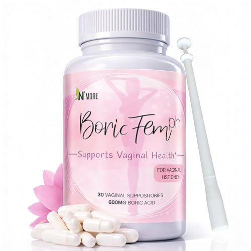 NMore Boric Acid Suppositories for Women with Applicator - 100% Pure Boric Acid Suppositories 600mg | Boricfem Vaginal Suppository for pH Balance & Odor Relief Made in USA (30 Count)