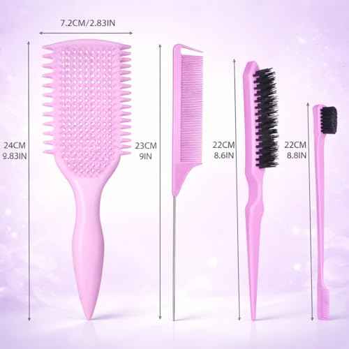 Image of Detangler Brush for Curly Hair, Lightweight Curly Hair Brush with Vented Design for Easy Glide, Effortlessly Detangles Without Pulling or Snagging, Suitable for All Wet and Dry Hair Types (Pink)