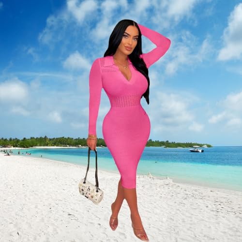 Image of Women's Fashion Sexy Elegant Comfortable Fit Vital V-Neck Knitted Short Sleeve Dress