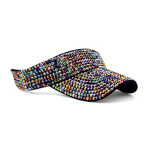 Image of Gudessly Shiny Rhinestones Sport Sun Visor Adjustable Summer Cap Visor Caps for Women Men