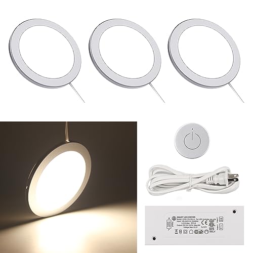 VST Under Cabinet Mini Panel Lighting 3PCS 3.94inch 12V 2.5W(Total 7.5W) with Wireless Dimmer Switch, Surface Mount Puck Light for Kitchen Van Truck Car Galley Downlight (Round White4000K) by VST - Used condition - US$28.16