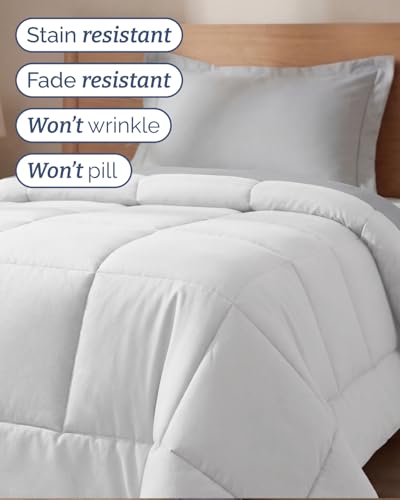 Image of Twin Size, White Alternative Down Comforter - Warm, Lightweight & Breathable Hotel Quality Bedding Set for Men, Women, Kids and Teens - All Season Oversized Cooling Microfiber Duvet Insert Comforter
