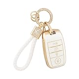 PIFOOG Key Fob Cover for Kia Optima Soul Sportage Sorento Forte Rio NIRO Accessories Bling Keychain Soft TPU Car Keys Case Shell 4 Buttons Protector Girly Women Cute White Gold