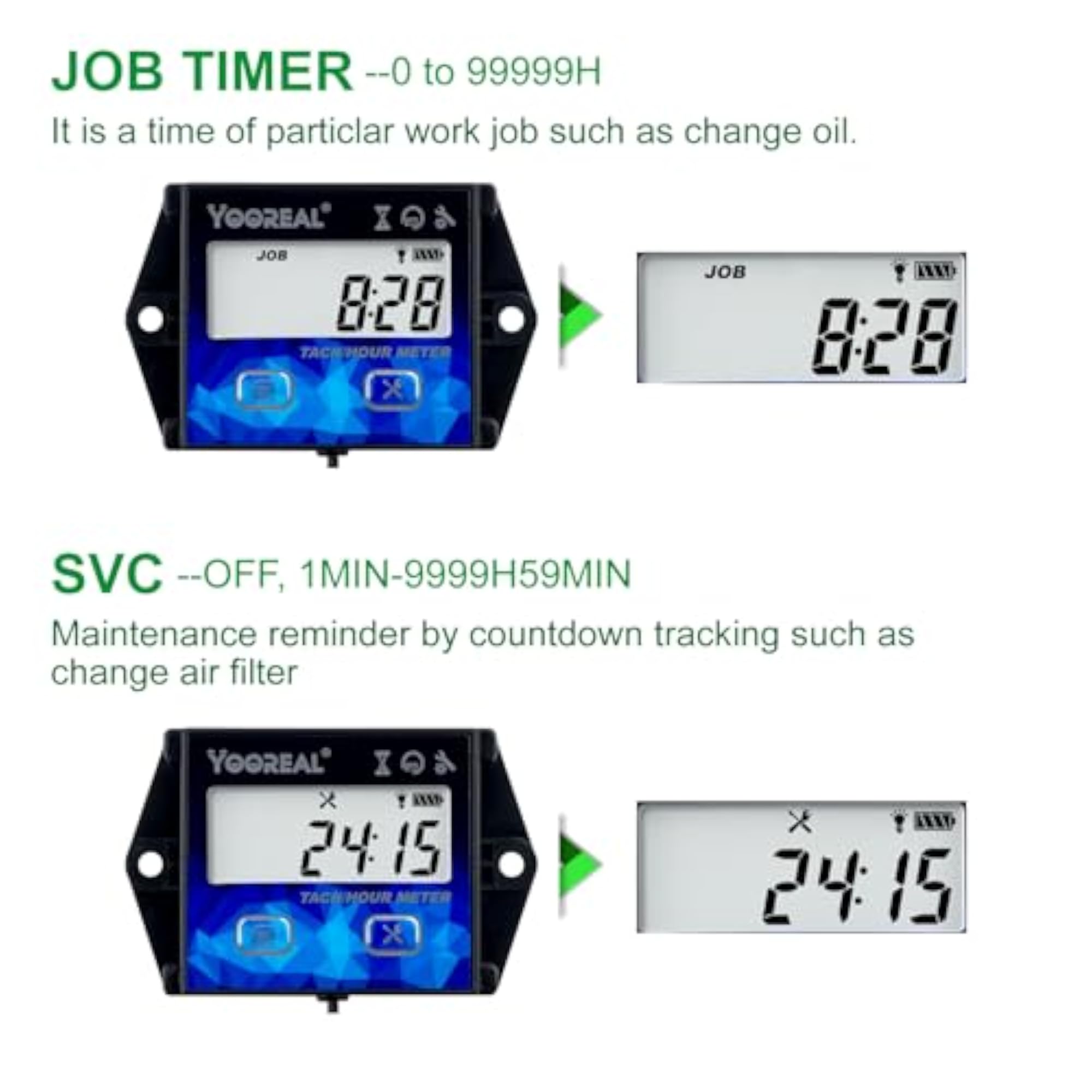 Digital Tachometer Hour Meter Maintenance Reminder