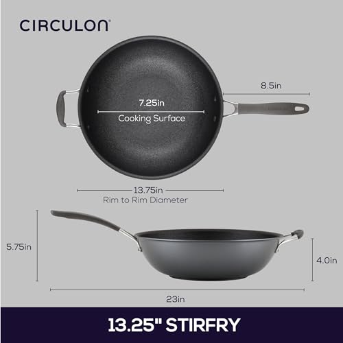 Image of Circulon A1 Series Nonstick Induction Stir Fry Pan, 13.25-Inch, Graphite | Non stick frying pan for fast, even heat, with ScratchDefense Technology, dishwasher safe cooking pan, oven safe to 400AF