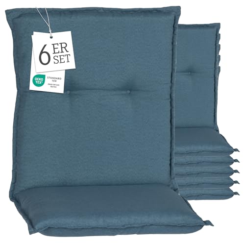 Beo® Turin Niedriglehner Gartenstuhl-Auflagen 6er Set | Waschbar, Atmungsaktiv, UV-beständig | Made in EU, Öko-Tex Standard | Extra Dicke Sitzkissen Outdoor für Gartenmöbel