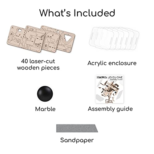 Intrism Level One - Diy 3D Marble Maze Craft Kit & Wooden Puzzle, 4" Fidget Cube, Interactive Brain Teaser Desk Toy For Ages 8+, 47 Pieces #TOP6