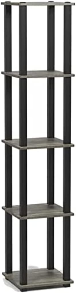 FURINNO Turn-S-Tube 5-Tier Corner Square Rack Display Shelf, French Oak Grey/Black