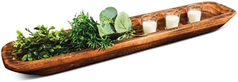 Upper Midland Products Decorative Wooden Dough Bowls Decor 30 x 6 Inch Long, Large Bread Baguette Bowl Rustic Centerpiece Home Decoration Display, Hand Carved Acacia Wood