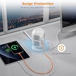 TESSAN 10ft Barres d'alimentation de la tour à prise plate avec protecteur de surpression 8 Multi-sorties, 4 USB (1USB C), Fournitures de chambre pour les dortoirs, Gray
