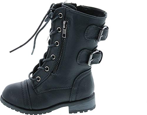 Link Mango-61Ka Baby Girls Combat Lace Up Boots Black Toddler2
