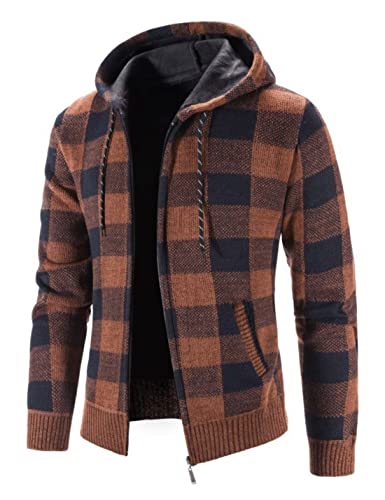 Image of Kinkia Men's Zip Up Hoodies Casual Long Sleeve Full Zipper Sherpa Fleece Lined Knit Cardigan Sweater Jacket with Pockets