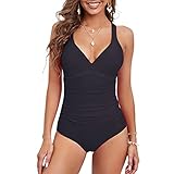 TcIFE Damen Badeanzug Bademode V Ausschnitt Schlankheits Monokini Plus Size Einteiliger Swimsuit Badebekleidung Bauchweg Schwimmanzug