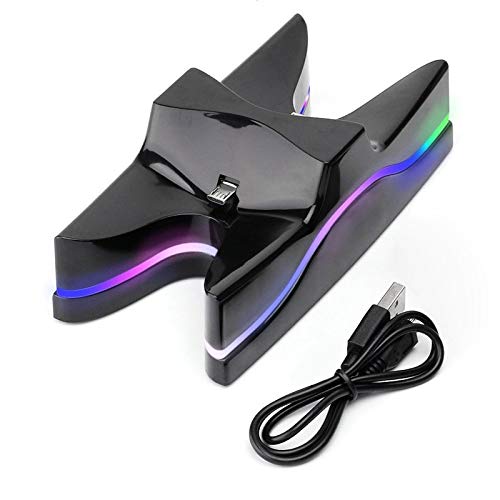 Wangli Toy Hobbies Special UFO Shape 2 x USB Charging Dock Station Stand Controller Charging Stand for PS4 Playstation 4 with Multi Colors LED(Black) Toy Hobbies (Color : Black)