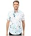 Calvin Klein Men's Water Print Plaid Collar Short Sleeve Button Down Shirt
