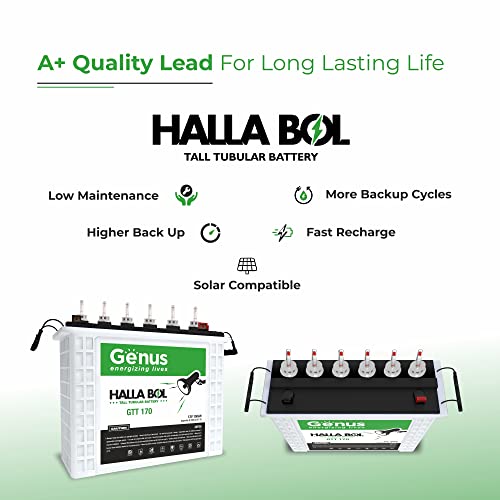 Image of Genus Hallabol GTT170 Tall Tubular 150 AH Inverter Battery for Home, Office or Solar Use, 60 Months Warranty, White