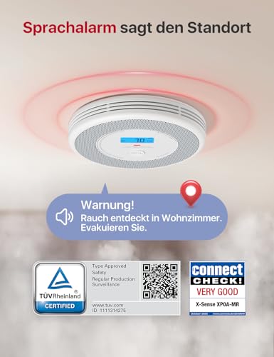 X-Sense Rauch und CO Melder mit Sprachalarm und Standortansage, mit XP0A-MR11 Kits, 30 mm dick ohne SBS50 Basisstation, XP0A-MR, 2 Stück – Ansicht 2