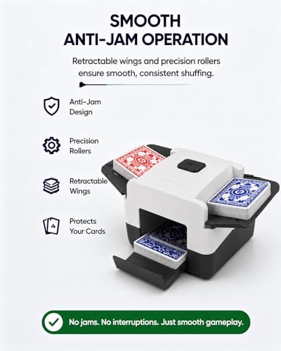 Image of Automatic Card Shuffler for Poker & UNO, 2-Deck Electric Low Noise Battery Operated Machine, Portable Professional Shuffling Tool for Home Game Night & Blackjack,Black