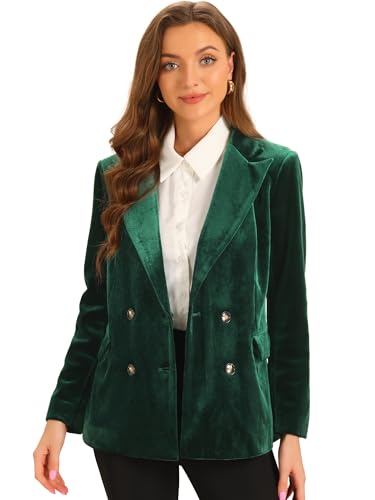 Allegra K Velvet Blazers for Women's Notched Lapel Long Sleeve Double Breasted Blazer Jacket