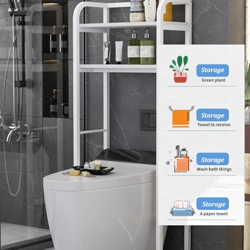 Scaffale portaoggetti sopra il WC, organizer da bagno a 2 ripiani con piedini antiscivolo e ganci a forma di S per risparmiare spazio in bagni, lavanderie e balconi