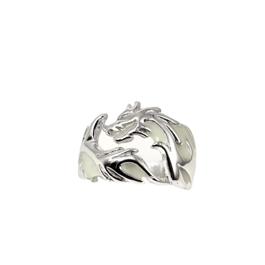 Anello Luminoso Al Buio Regolabile - Design Drago In Ottone, Taglia Unica, Brillante Al Buio