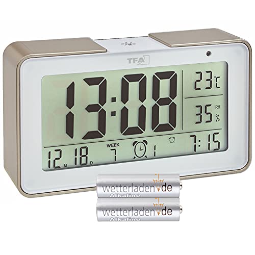 TFA Dostmann 60.2540 Melody Réveil radio-piloté avec différents sons de réveil (champagne avec piles)