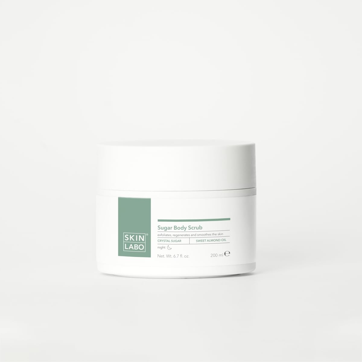 SkinLabo – Exfoliante corporal de azúcar, efecto revitalizante, regenera y suaviza la piel, con cristales de azúcar y aceite de almendras dulces, 200 ml