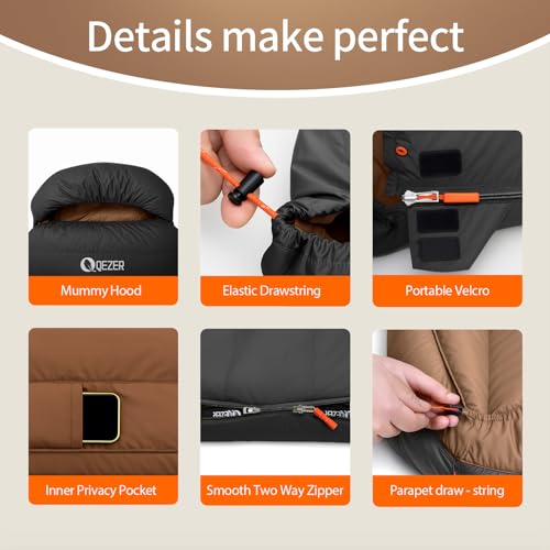 Bolsa de Dormir XL de Pluma para Adultos, Pluma 600 Fill Power para Mochilero miniatura 5