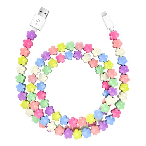 ATESSON USB to USB C Cable 3.3FT Beaded Charging Cord 60W Fast Charging Beaded Phone Charger for iPhone 17 16 15 Pro Max for Galaxy S25 S24 and More USB Type C Cable for Women Girls Color