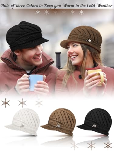 Fourluoo 3 piezas gorros de invierno para mujer con visera miniatura 6