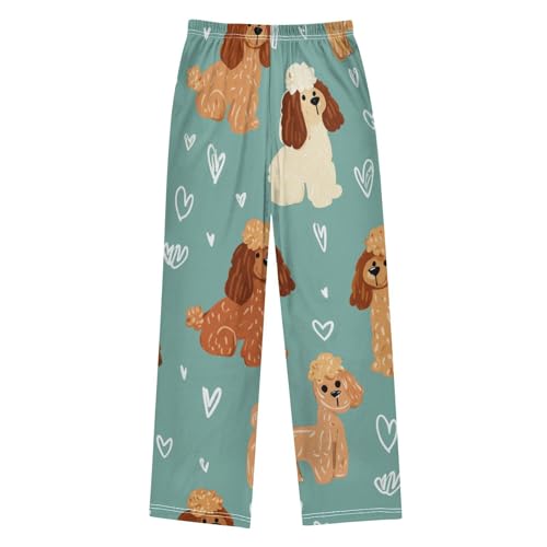 Poodle Love Heart Boys Long Pants Soft Trousers Elastic Waist Kids Lounge Bottoms with Pockets S-XL2