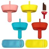 Scettar 4 Stück tropffreier EIS am Stiel-Halter mit integriertem Strohhalm, Plus 2 EIS-Schutzhüllen, praktischer wiederverwendbarer Silikon-Popsicle Holder, ideal für zu Hause, unterwegs und Picknick