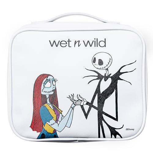 wet n wild Nightmare Before Christmas Makeup Bag - Full-Zip Closure with Bat Charms, Dual-Compartment Interior, Portable Travel Case Inspired by Disney’s Iconic Film, Cruelty-Free - Jack & Sally