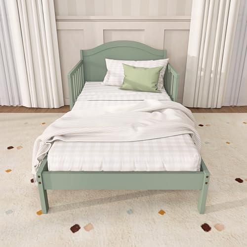Image of Dream On Me Sydney Toddler Bed, Low Floor Wooden Bed, Side Safety Bed Rails, GREENGUARD Gold & BSA Certified, Non-Toxic Water Based Paint, New Zealand Pinewood, Up to 50 lbs - Meadow Green
