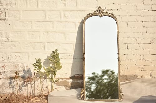 Image of Gharaana Premium Hand-Casted Aluminium Mirror | Vintage Brass Finish | Wall Mirror (60x24 inch) | Antique Brass Home Decor Mirror | Premium Metal Wall Mirror