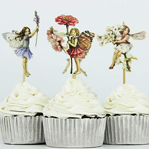 24PCS Cake Toppers Flower Fairy Shape Birthday Party Cake Picks Food Decoration Supplies